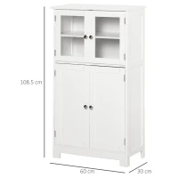 kleankin  Free Standing Bathroom Storage Cabinet, Floor Cupboard with Tempered Glass Doors and Adjustable Shelf, Living room Organizer, White(m-3)
