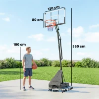 SPORTNOW Tabela de Basquetebol para Exterior Ajustável de 245-305 cm com Rodas Base Preenchível e Sistema de Retorno Preto(m-3)