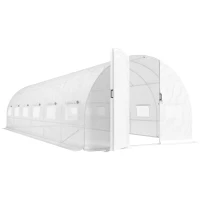 Outsunny Serre tunnel de jardin 24m², serre de jardin tunnel avec portes et 12 fenêtres avec moustiquaires, 295x798x199cm, blanc(m-12)