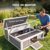 PawHut Casa para Tartarugas de Madeira Terrário para Répteis Janela Transparente Teto Rebatível 113x106,5x44,5 cm Cinzento Escuro(m-7)