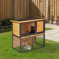 PawHut Guinea Pig Hutch Rabbit Hutch Wood-metal Elevated Pet House Bunny Cage with No-Leak Tray Ramp Openable Roof Outdoor 89.5 x 45 x 81cm Light Yellow(m-2)