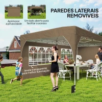 Outsunny Tenda Dobrável 6x3 m Pop-up com 4 Laterais Amovíveis Tenda de Jardim com Faixas Refletoras Altura Ajustável UPF50+ Bege(m-7)