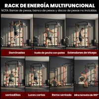 SPORTNOW Jaula de Potencia Smith Machine, Rack para Sentadillas con Sistema Polea Ajustable Barra Dominadas y Estación de Fondos(m-4)