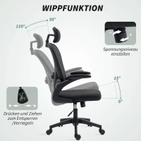 HOMCOM Bürostuhl Ergonomischer Schreibtischstuhl mit Hochklappbaren Armlehnen, Verstellbarer Lendenwirbelstütze Schwarz(m-9)
