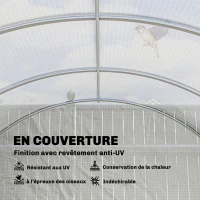 Outsunny Serre de jardin tunnel 24m² 8L x 3l x 2H m - 16 fenêtres, Porte zippée enroulable acier galvanisé, bâche PE, Blanc(m-4)
