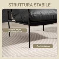 HOMCOM Poltrona da Salotto in Pelle PU e Telaio in Metallo con Cuscini Spessi, 74.5x75x77 cm, Grigio Carbone(m-5)