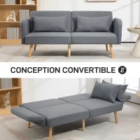 HOMCOM Canapé convertible 3 places design clic clac dossier inclinable et accoudoirs réglables tissu effet lin gris(m-4)