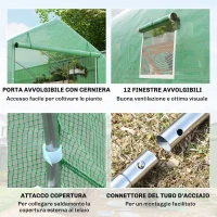 Outsunny Serra da Giardino a Tunnel 8x3x2m in PE e Acciaio con Porta Avvolgibile e Finestre, Verde(m-5)