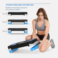 HOMCOM Stepper Fitness pentru Aerobic Reglabil pe 3 Înălțimi de 10-15-20 cm, Albastru și Negru(m-4)