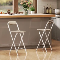 HOMCOM Lot de 2 tabourets de bar pliables avec dossier et repose-pieds, cadre en acier, 87 cm de haut, effet bois naturel(m-10)