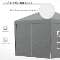 Outsunny Foișor de Exterior 3x3 m Pliabil cu 4 Panouri Laterale, din Oțel și Material Oxford, Gri Deschis(m-6)