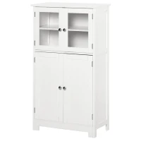 kleankin  Free Standing Bathroom Storage Cabinet, Floor Cupboard with Tempered Glass Doors and Adjustable Shelf, Living room Organizer, White(m-11)
