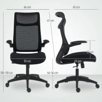 HOMCOM Ergonomischer Bürostuhl mit 3D-Armlehnen, Netzstoffrücken, S-förmige Rückenlehne, Kopfstütze, Kippfunktion, Schwarz(m-3)