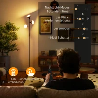 HOMCOM Stehlampe Dimmbar mit Leselampe, Stehleuchte RGB Farbwechsel mit Fernbedienung Touch-Steuerung 3 drehbare Köpfe Schwarz(m-7)