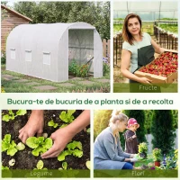 Outsunny sera gradine3,5 x 2 x 2 m, cadru mare din otel galvanizat, tunel din polietilene pentru gradina,  alb(m-6)