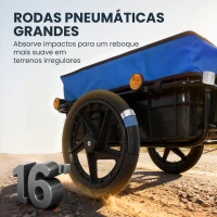 HOMCOM Reboque de Bicicleta 40 kg com Cobertura de Tecido Oxford Refletores e Estrutura de Aço 144x59x80 cm Azul(m-8)