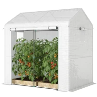 Outsunny Serre de jardin PE, serre de balcon, bâche renforcée 135 g/m², châssis en acier, porte zippée, 200 x 140 x 200 cm, blanc(m-1)