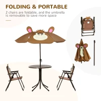 Outsunny Kids Bistro Table and Chair Set, Outdoor Folding Garden Furniture w/Monkey Design, Removable, Adjustable Sun Umbrella, Ages 3-6 Years - Brown(m-4)