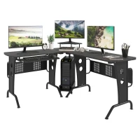 HOMCOM L-Shaped Computer Desk for PC, Corner Table for Small Spaces with Elevated Shelf, Keyboard Tray, CPU Stand, Home Office Workstation, Black(m-10)