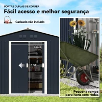 Outsunny Abrigo de Jardim 4,9 m² 277x195x192 cm com 2 Portas Deslizantes Base Reforçada (Chão NÃO Incluído) Cinzento Escuro(m-6)