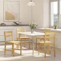 HOMCOM Lot de 2 chaises de salle à manger en bambou, chaises de cuisine sans accoudoirs avec assise à lattes, bois naturel(m-7)