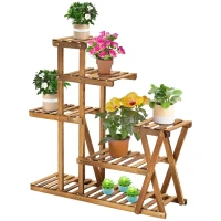 Outsunny Wooden Flower Shelf Pot Supports Wooden Plant Stand 6 shelves - dim. 98L x 28l x 95H cm - Carbonization-treated Fir Wood for Indoor Garden Terrace Balcony(m-7)