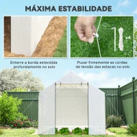 Outsunny Estufa tipo Túnel 2x3x2 m Estufa de Exterior com 4 Janelas de Malha e Porta com Fecho de Correr Estufa para Cultivos Anti UV Branco(m-6)