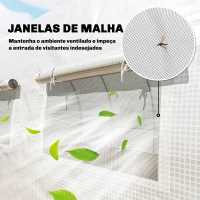 Outsunny Estufa de Túnel 6x3x2 m com Porta de Dobradiças,12 Janelas com Rede e Estrutura de Aço Galvanizado Branco(m-7)