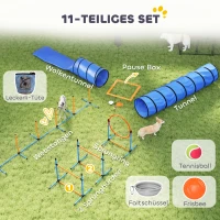 PawHut Agility Set Hunde 11-teilig Agility-Ausrüstung für Hunde mit 2 Tunnel Höhenverstellbar Sprungring & Hürden Slalomstange(m-4)