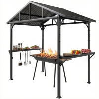Outsunny Abri pour Barbecue, tonnelle de jardin en Acier avec 2 Étagères Latérales et Crochets, 252 x 156 x 248 cm, Noir