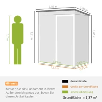 Outsunny Metalowy domek ogrodowy 1,37 m², schowek z łatwym montażem, dach jednospadowy, przesuwane drzwi, otwory wentylacyjne, rękawice(m-3)