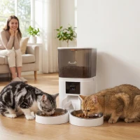 PawHut Automatic Cat Feeder for 2 Cats with HD Camera，2.4G & 5G WiFi Pet Food Dispenser 6L APP Control(m-2)
