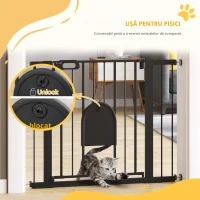 Pawhut Bariera Reglabila Caini – Cu Usa Mica & inchidere Automata, Negru(m-8)