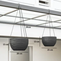 Outsunny Plantenvazen voor buiten- en kamerplanten, zelfbewatering, hangende plantenbakken met metalen kettingen, 4 stuks, zwart(m-3)