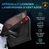 HOMCOM Lamborghini Aventador Licensed 12V Kids Electric Car with Butterfly Doors, Easy Transport, Powered Electric Ride On Car with Remote, Music, Horn, Suspension for Ages 3-5 Years - White(m-4)