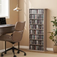 HOMCOM Rangements pour CD et DVD avec 8 compartiments et 6 étagères réglables, capacité max. 360 CD/185 DVD et Blu-ray, naturel(m-10)