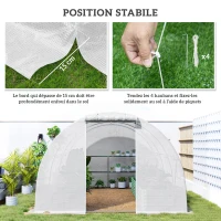 Outsunny Serre de jardin tunnel 13,5 m² 6 fenêtres, porte zippée enroulable châssis acier galvanisé, bâche PE 4,5 x 3 x 2 m blanc(m-5)