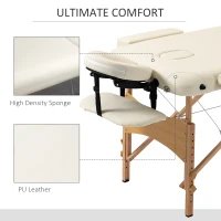 HOMCOM Portable Massage Bed, Foldable Spa Beauty Massage Table with 2 Sections, Carry Bag and Wooden Frame, Cream White(m-6)