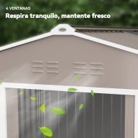 Outsunny Cobertizo de Jardín 4,9 m² 277x195x192 cm con 2 Puertas Correderas Techo de Fibra de Vidrio y 4 Ventanas Gris Claro(m-8)