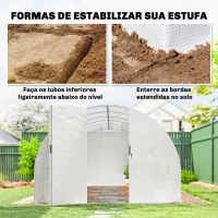 Outsunny Estufa de Túnel 6x3x2 m com Porta de Dobradiças,12 Janelas com Rede e Estrutura de Aço Galvanizado Branco(m-8)