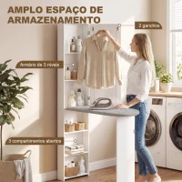 HOMCOM Móvel de Engomar com Espelho Tábua de Engomar Dobrável 6 Compartimentos 2 Ganchos 107x35x174 cm Branco(m-7)