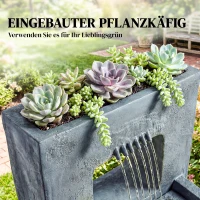 Outsunny Springbrunnen 2-stufig Gartenbrunnen mit LED Beleuchtung Pflanzkübel Pumpe Steinoptik, Verstellbar 45 x 31,5 x 58,5 cm(m-4)