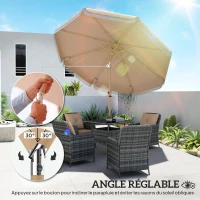 Outsunny Parasol de jardin extérieur 266 cm, parasol inclinable, franges, manivelle, 8 baleines, toile polyester 180 g/m², kaki(m-4)