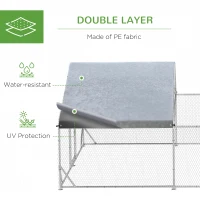 PawHut Kurnik dla kur, odporny na warunki atmosferyczne, z możliwością chodzenia, siatkowe ogrodzenie, 400 cm x 300 cm x 195 cm, Srebrny(m-5)