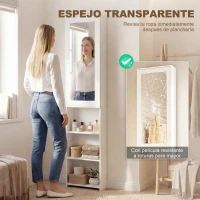 HOMCOM Mueble de Plancha con Espejo Tabla de Planchar Plegable 6 Compartimentos 2 Ganchos 107x35x174 cm Blanco(m-6)