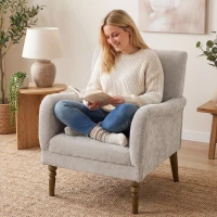 HOMCOM Poltrona Relax Estofado em Linho Apoios de Braços Elegantes Pés de Madeira Maciça Acolchoamento Espesso Cinzento(m-7)