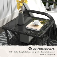 Outsunny Polyrattan Gartentisch, 50 x 50 x 45cm, wetterfest Beistelltisch für 4 Personen, Quadratisch mit Ablage Glasplatte(m-6)
