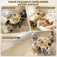 HOMCOM Table à manger pliante sur roulettes, table de cuisine pour 4 personnes avec étagère intégrée, 100 x 100 x 75 cm, chêne(m-4)
