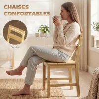 HOMCOM Ensemble de salle à manger en bambou, table à manger avec 2 chaises et banc pour 4 personnes, bois naturel(m-6)