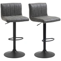 HOMCOM Adjustable Barstools Set of 2, Swivel Counter Bar Chairs, Bar Stools with Footrest, PU Leather, Gas Lift, Grey(m-11)
